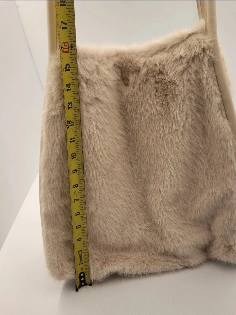 Victoria's Secret Cream Faux-Fur Tote with Gold Accent
